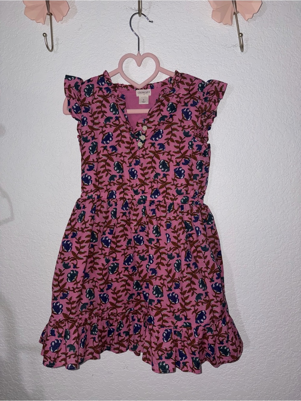 Crewcuts Pink Floral Dress with Blue Accents